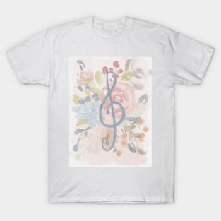 Treble clef floral watercolor aesthetic T-Shirt